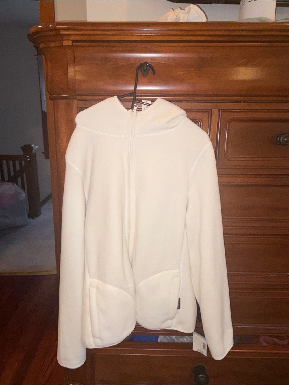 Sears Women's Reversible Fleece Sherpa Hoodie Jacket Egret Cream L NWT